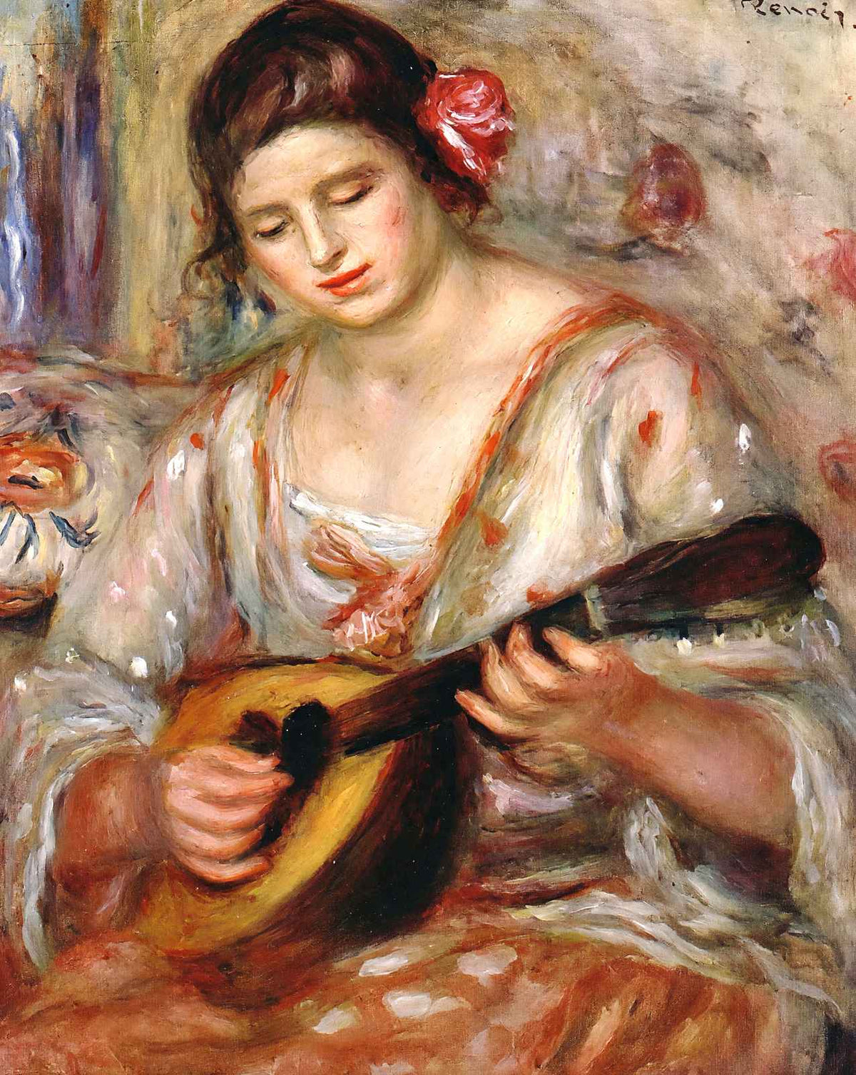 Girl with a Mandolin painting by Pierre-Auguste Renoir (1918)