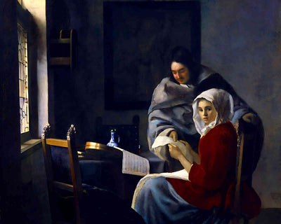 Girl Interrupted at Her Music Painting by Johannes Vermeer 8x10" Art Print
