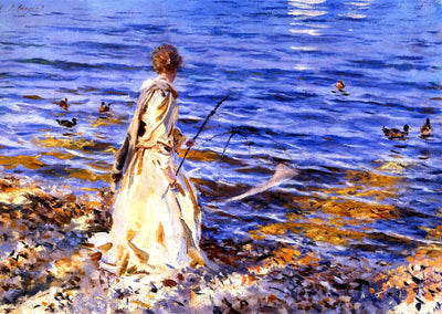Girl Fishing Art Print 1913 Painting by John Singer Sargent (6 Sizes)