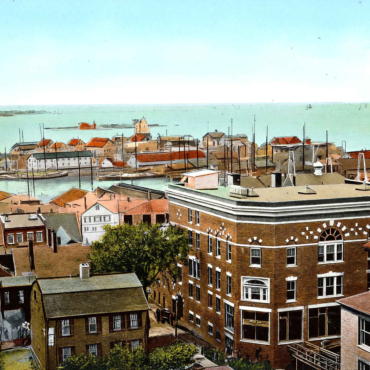 Harbour with New Ymca Building in Foreground, Gloucester, MA Vintage Print
