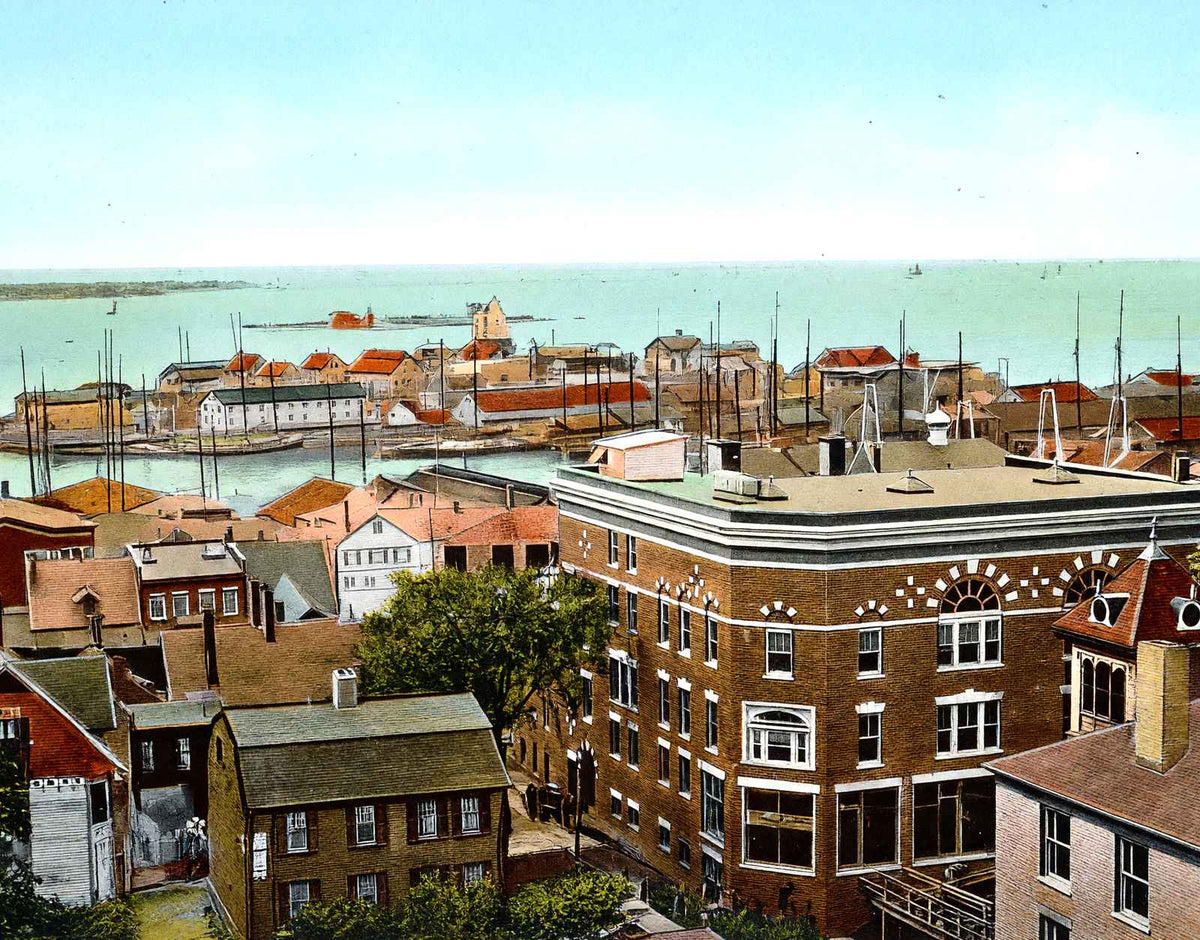 Harbour with New Ymca Building in Foreground, Gloucester, MA Vintage Print