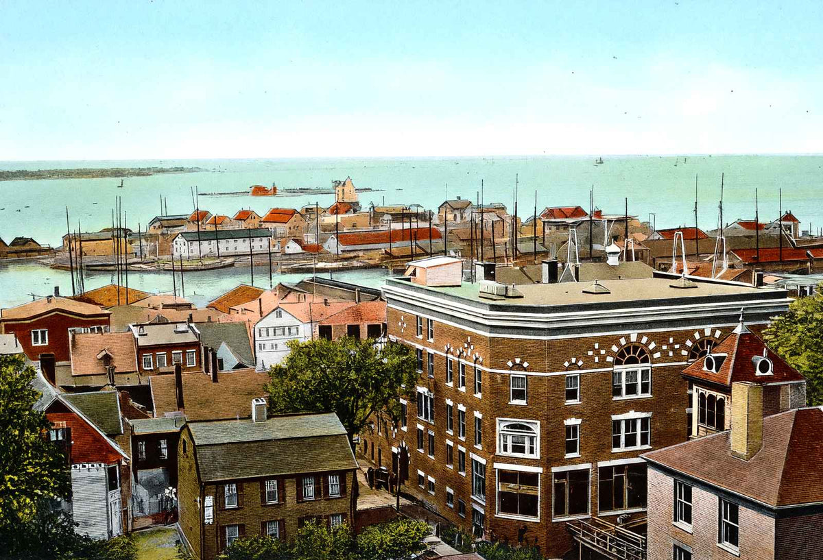 Harbour with New Ymca Building in Foreground, Gloucester, MA Vintage Print