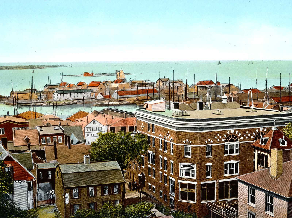Harbour with New Ymca Building in Foreground, Gloucester, MA Vintage Print