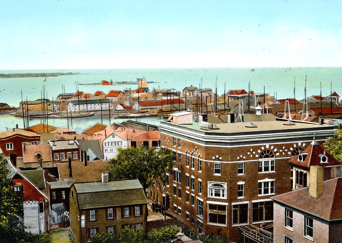 Harbour with New Ymca Building in Foreground, Gloucester, MA Vintage Print