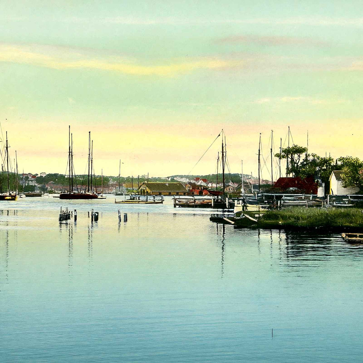 Harbor, Gloucester, Massachusetts in 1907 Vintage Print (7 Sizes) - Restored