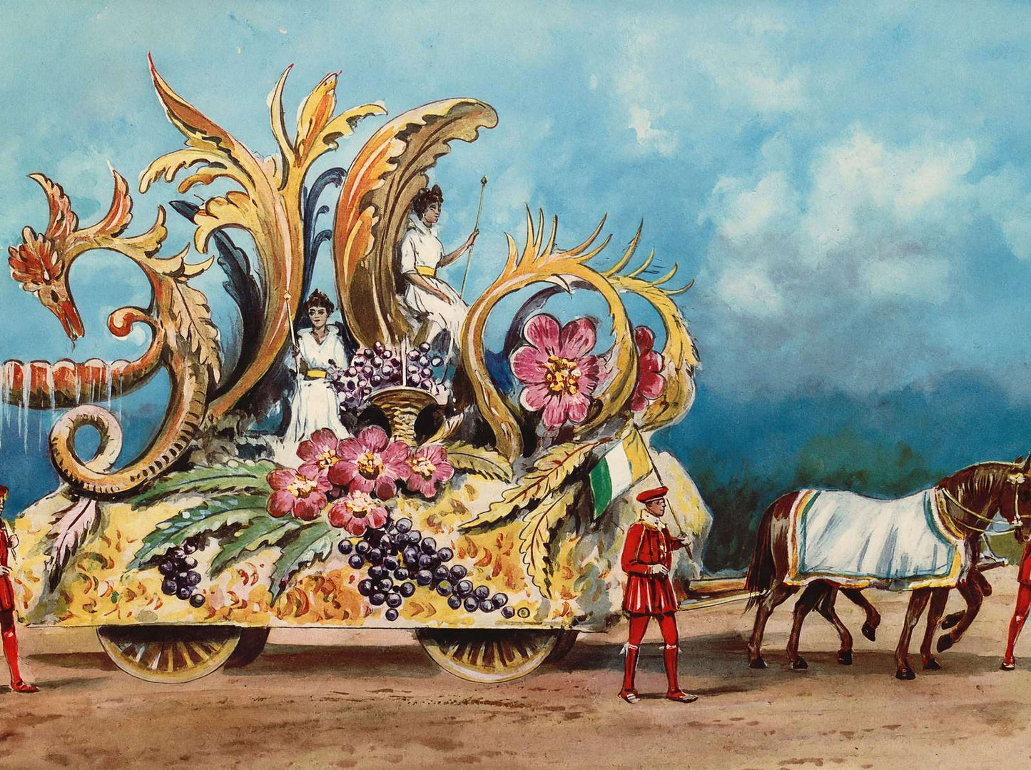 Gold Foliage Float Houston Carnival 1907 Vintage Print (7 Sizes) - Reproduction