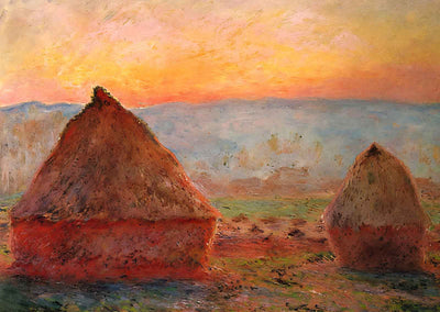 Grainstacks at Giverny, Sunset Fine Art Print 1888 by Claude Monet (6 Sizes)