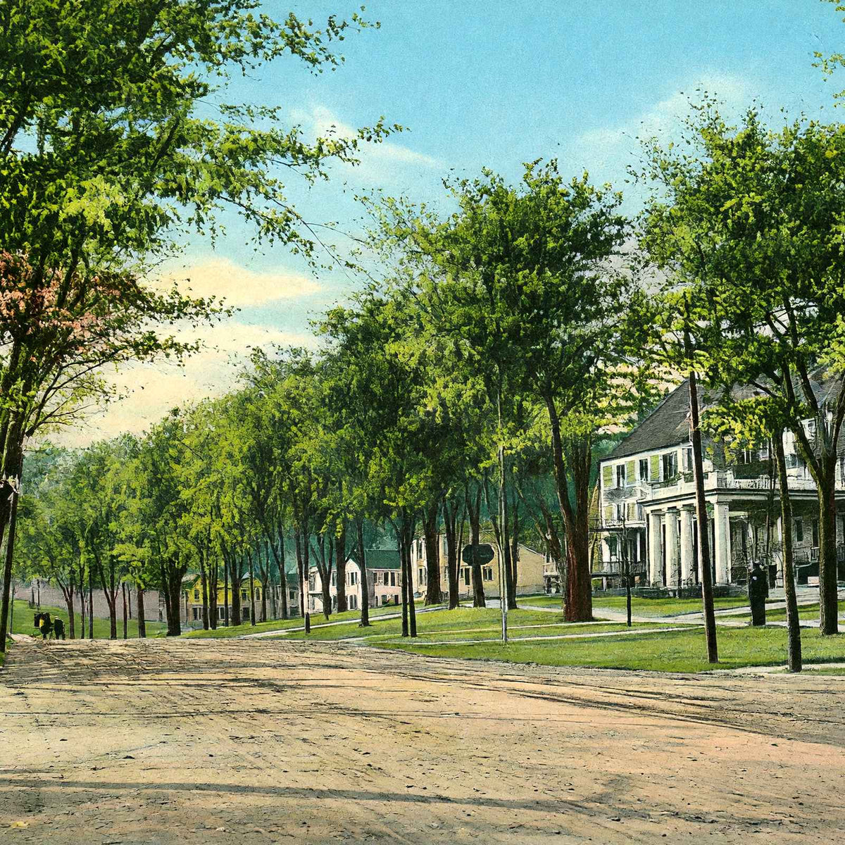 Berkshire Inn and Main Street Looking South, Great Barrington, MA Vintage Print