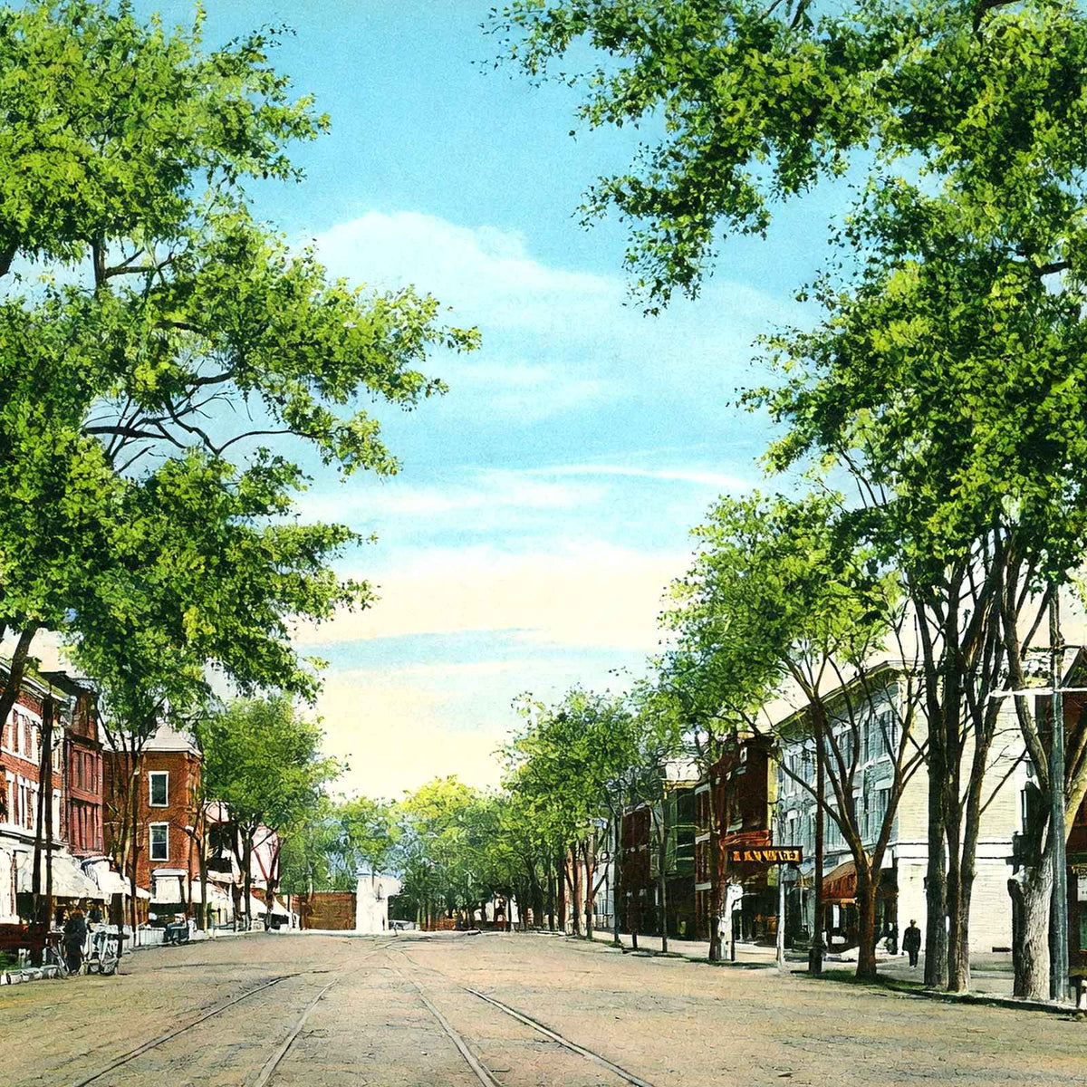 Business Centre Looking North, Great Barrington, MA in 1905 Vintage Print