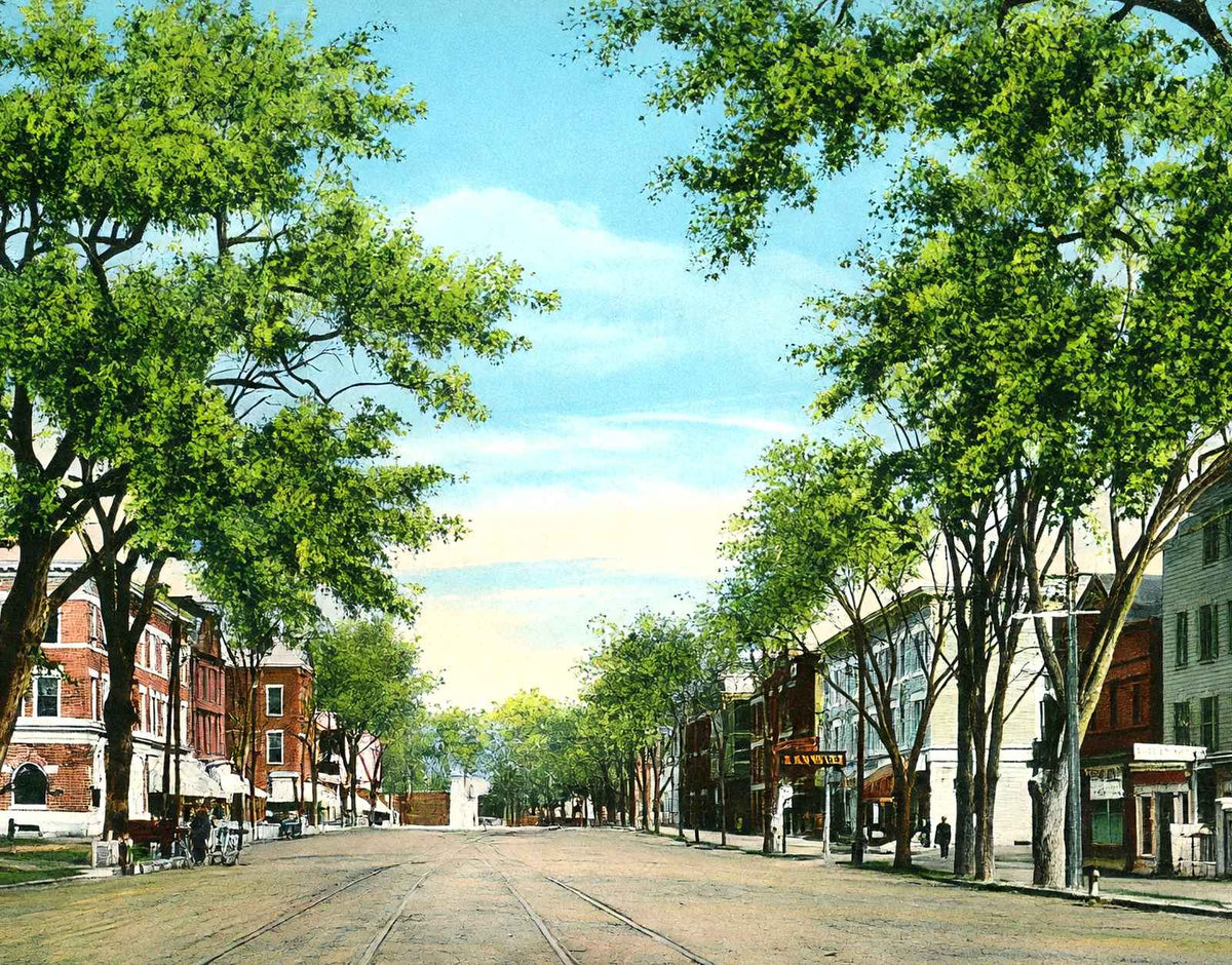 Business Centre Looking North, Great Barrington, MA in 1905 Vintage Print