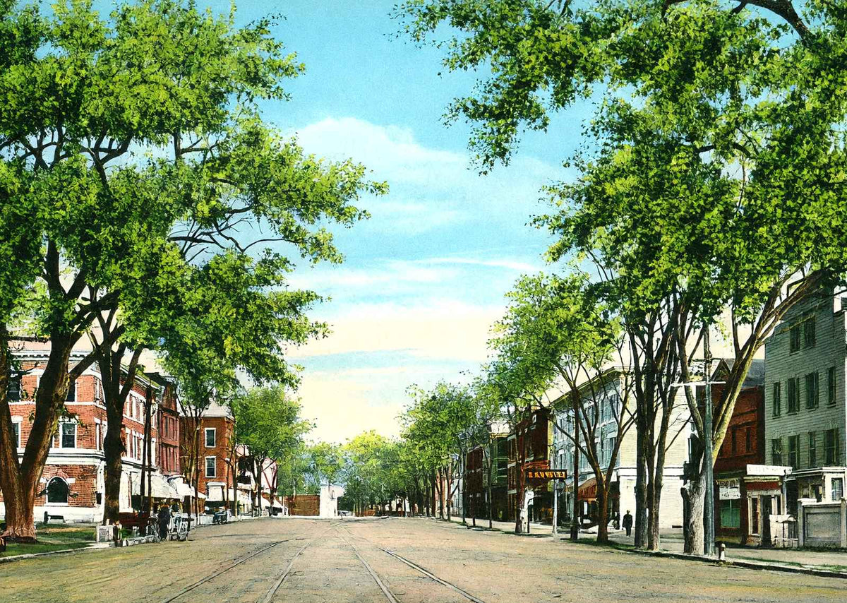 Business Centre Looking North, Great Barrington, MA in 1905 Vintage Print