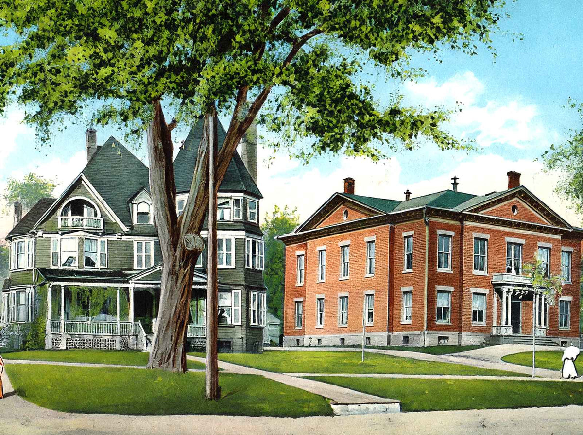 Episcopal Church Rectory and Town Hall, Great Barrington, MA Vintage Print