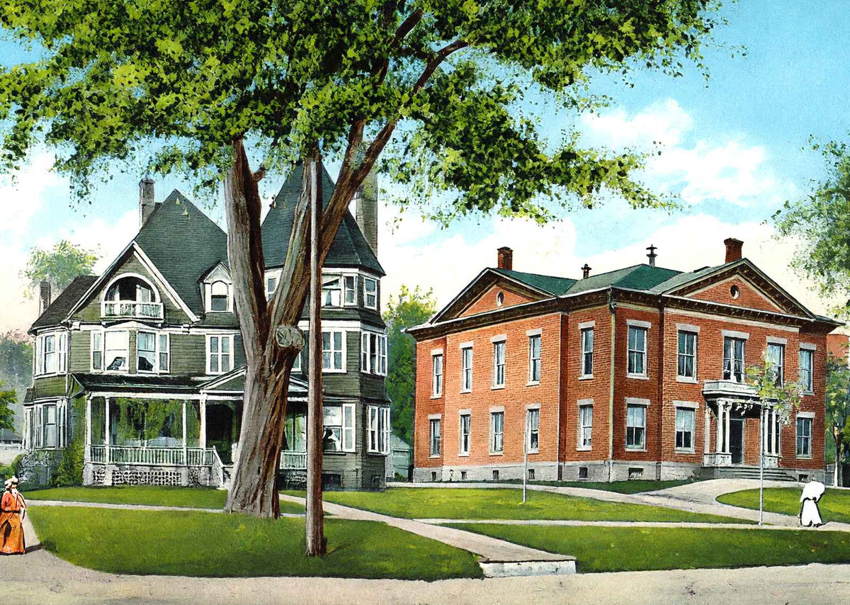 Episcopal Church Rectory and Town Hall, Great Barrington, MA Vintage Print