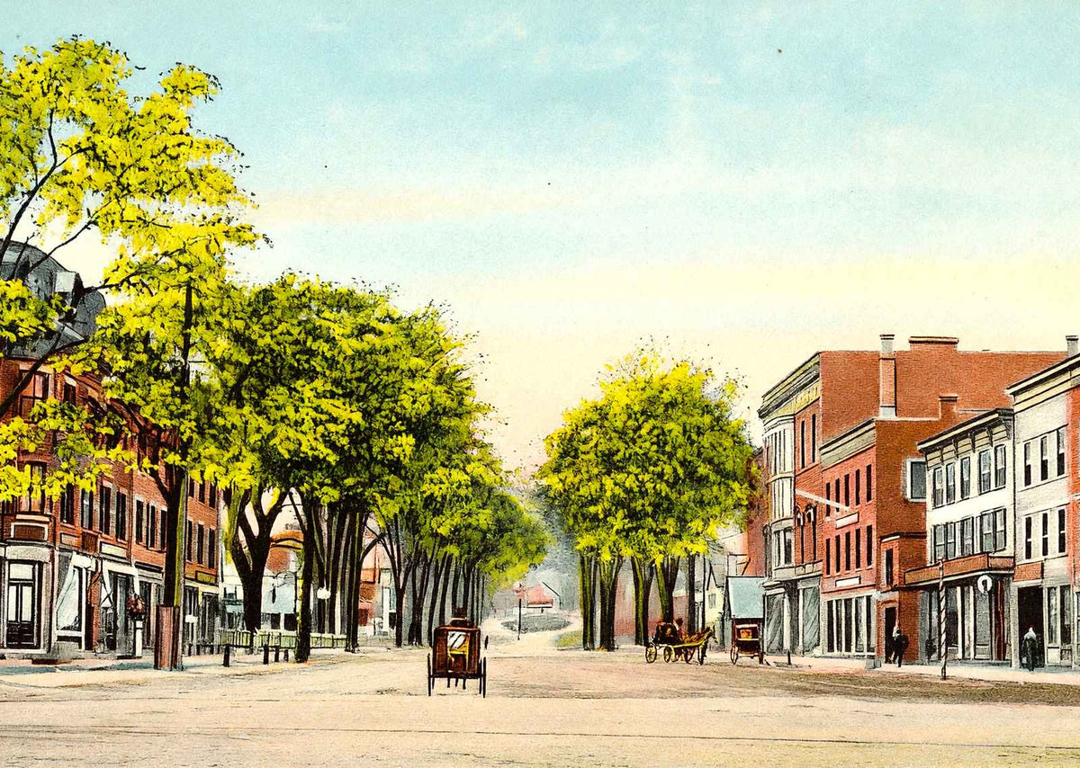East Main Street, Greenfield, Massachusetts in 1907 Vintage Print (7 Sizes)