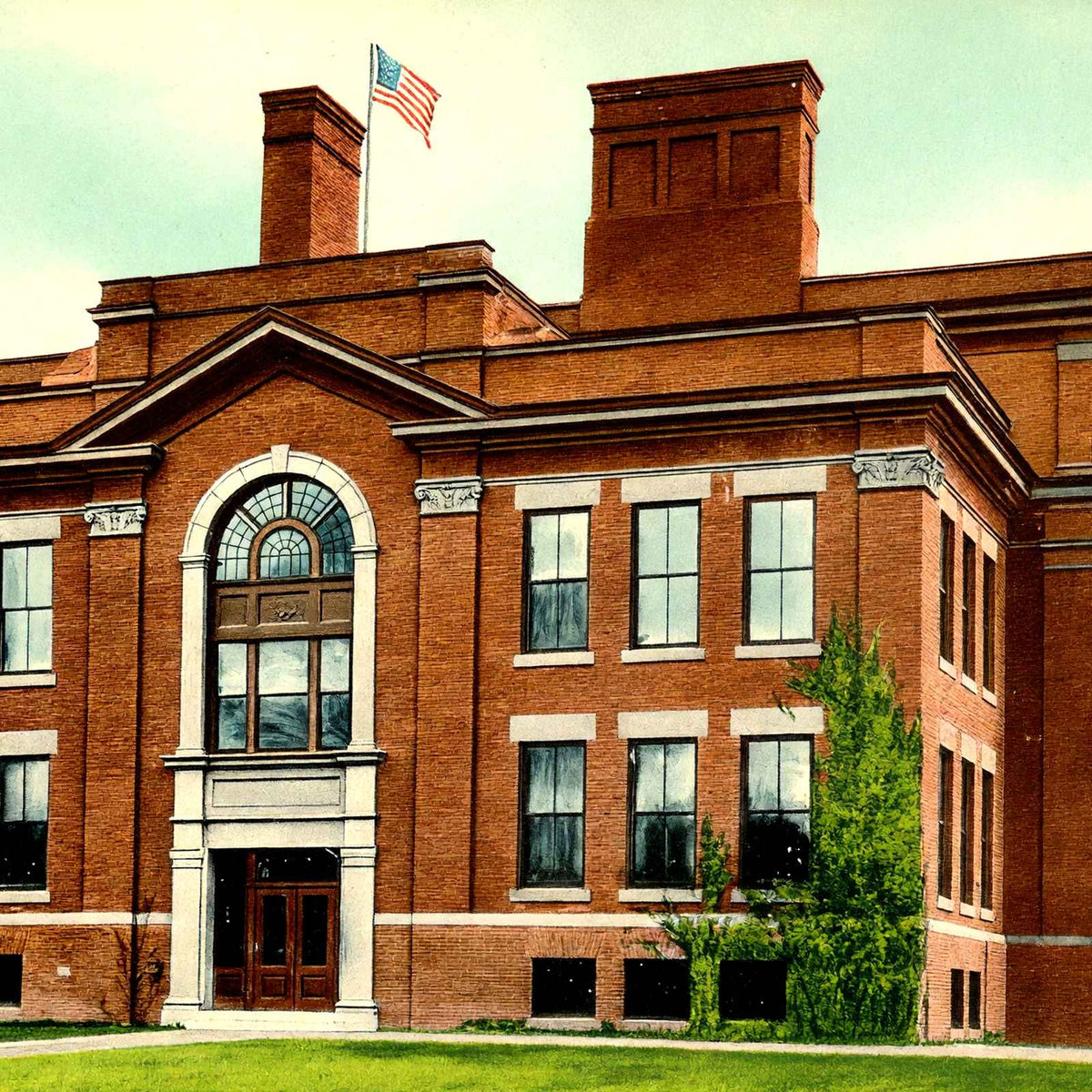 High School, Greenfield, Massachusetts in 1907 Vintage Print (7 Sizes)
