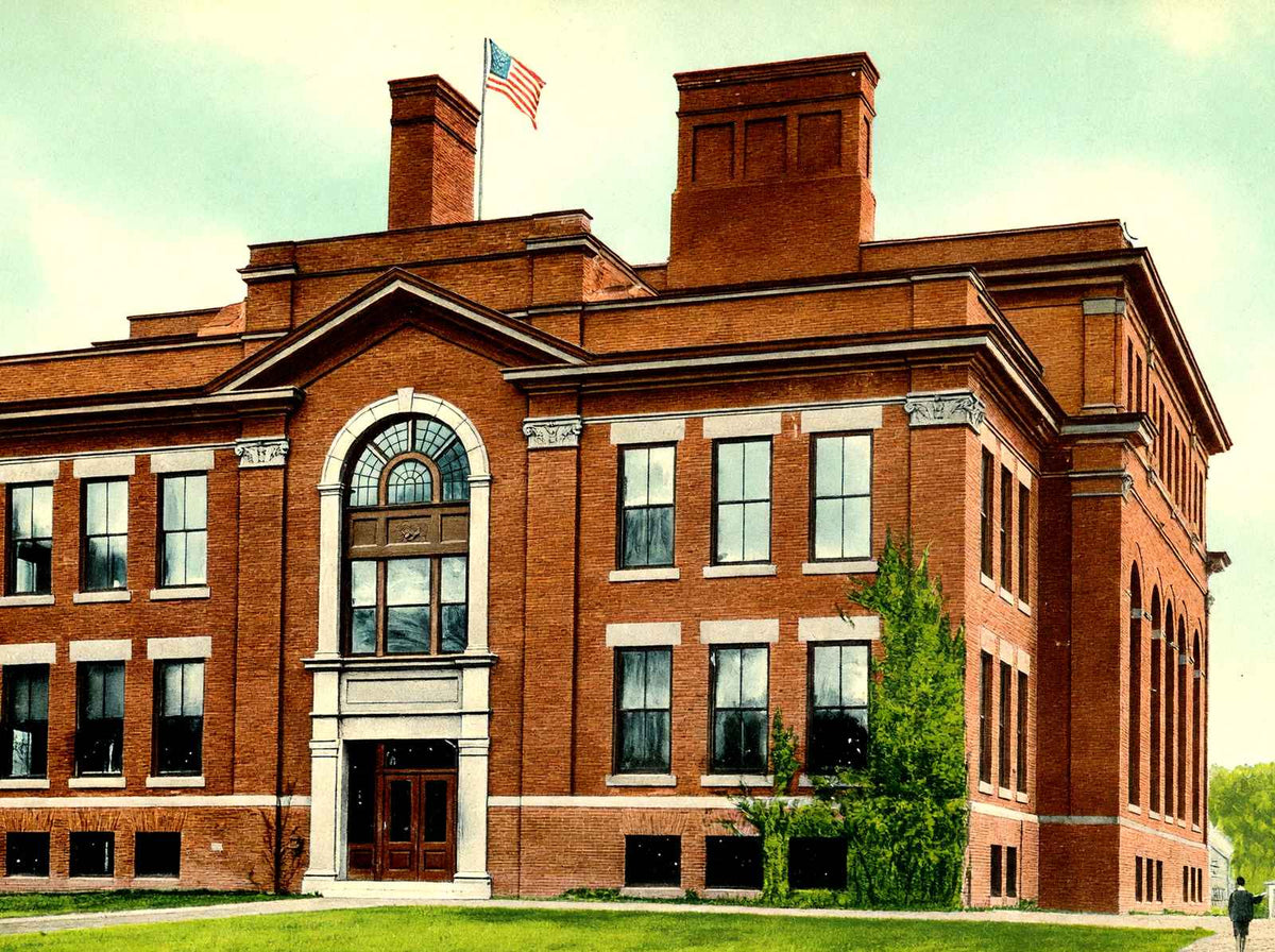 High School, Greenfield, Massachusetts in 1907 Vintage Print (7 Sizes)
