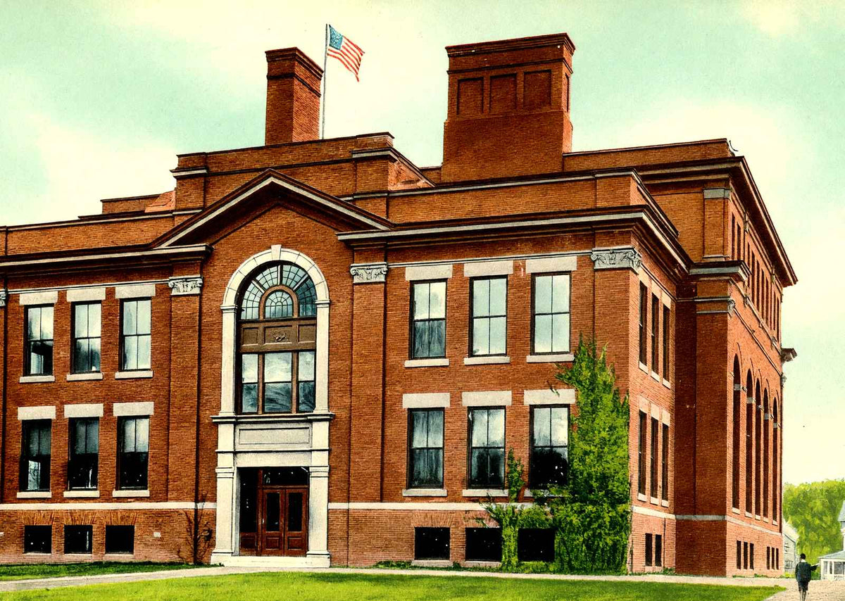 High School, Greenfield, Massachusetts in 1907 Vintage Print (7 Sizes)