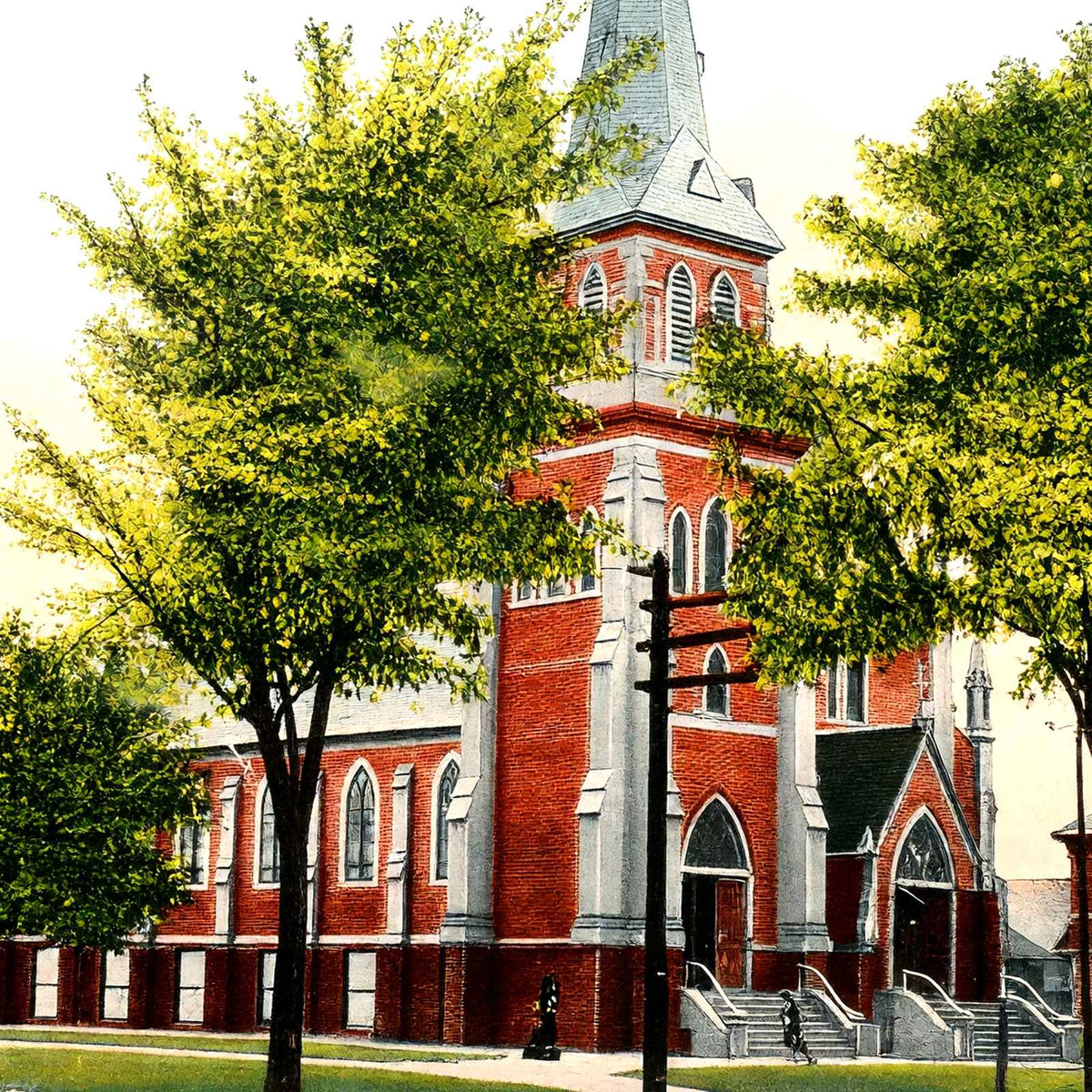 Rc Church of the Holy Trinity, Greenfield, MA in 1907 Vintage Print (7 Sizes)