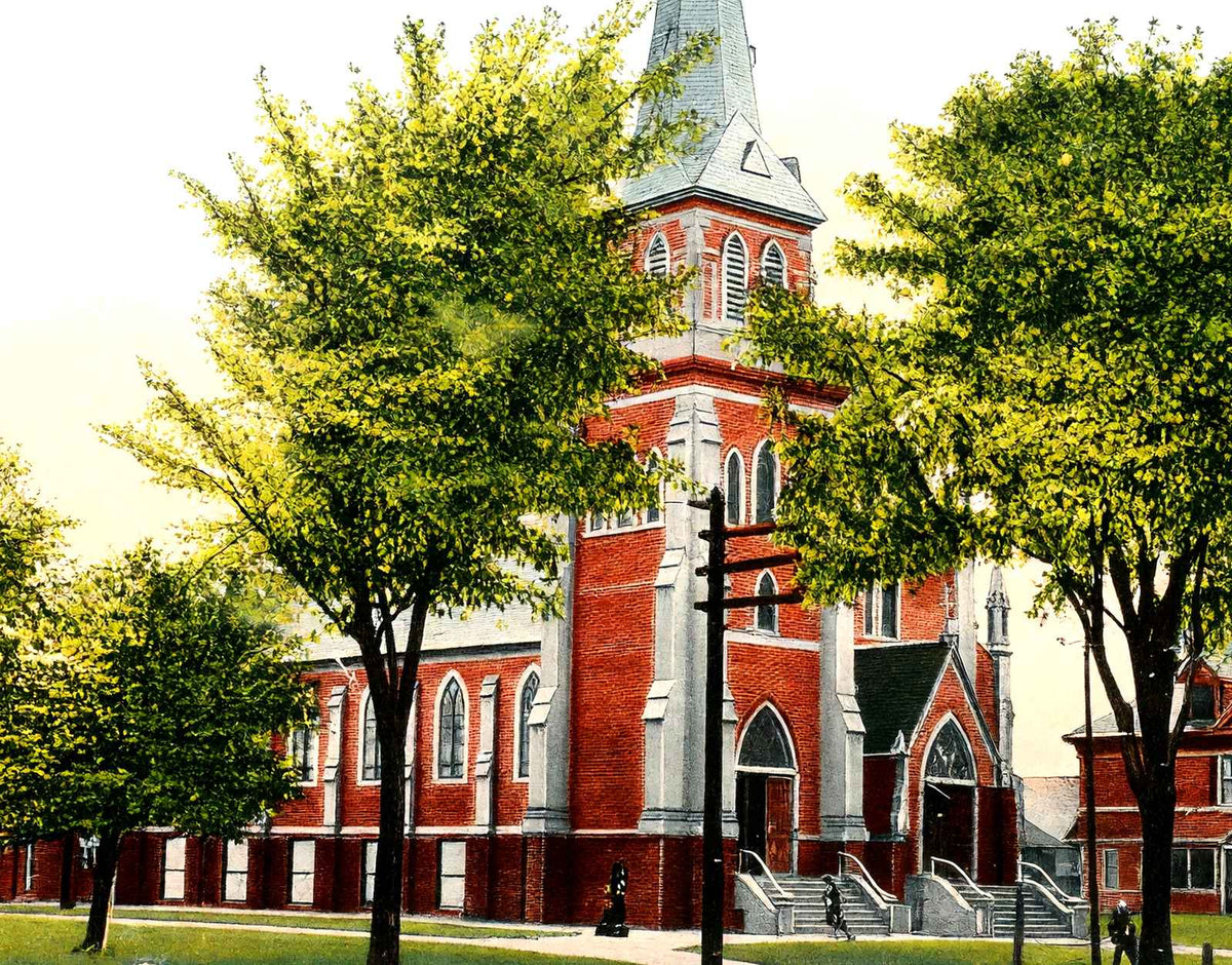 Rc Church of the Holy Trinity, Greenfield, MA in 1907 Vintage Print (7 Sizes)
