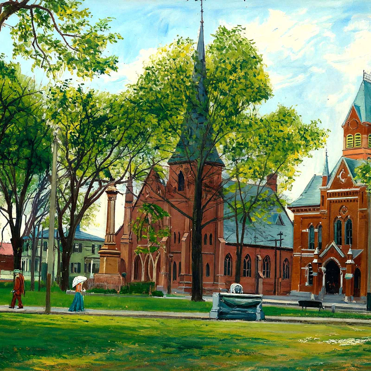 The Common, Greenfield, Massachusetts in 1907 Art Print (7 Sizes) - Enhanced