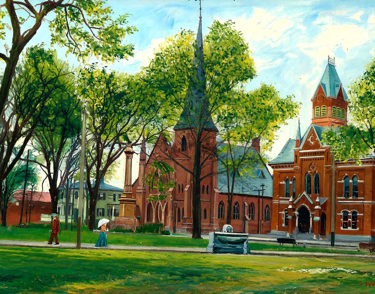 The Common, Greenfield, Massachusetts in 1907 Art Print (7 Sizes) - Enhanced