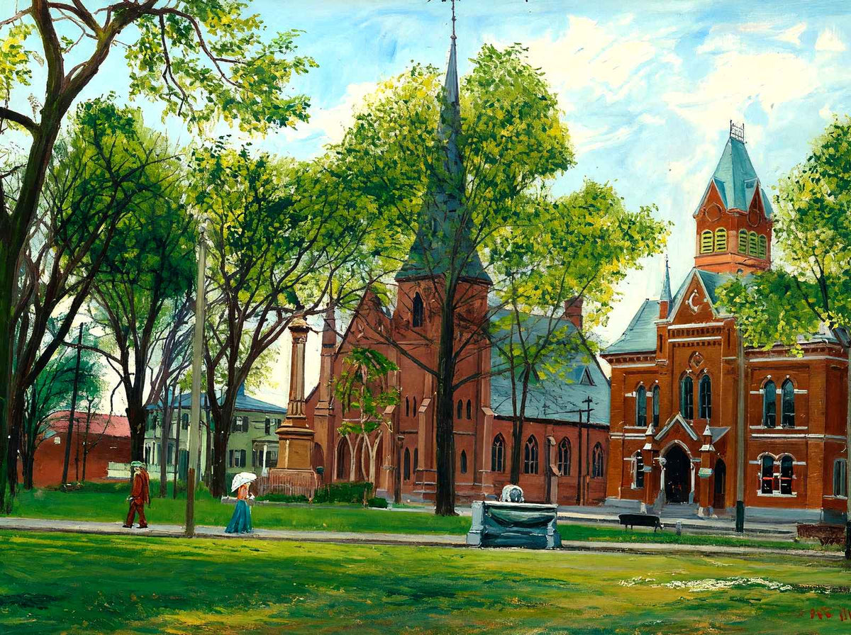 The Common, Greenfield, Massachusetts in 1907 Art Print (7 Sizes) - Enhanced