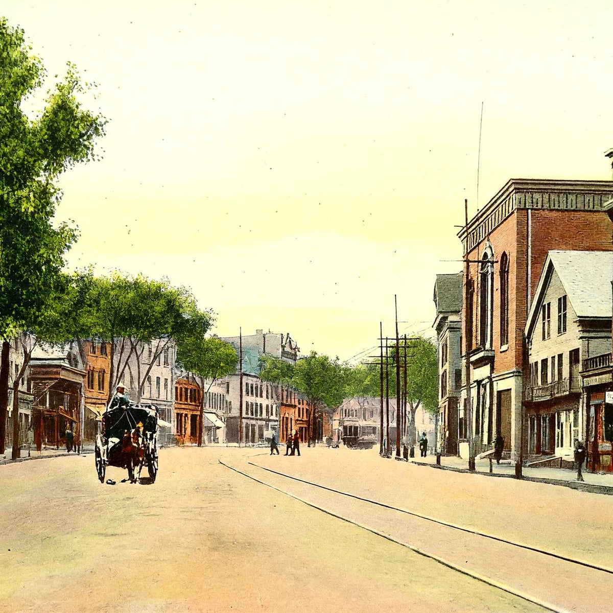 Main Street, Greenfield, Massachusetts in 1907 Vintage Print (7 Sizes)