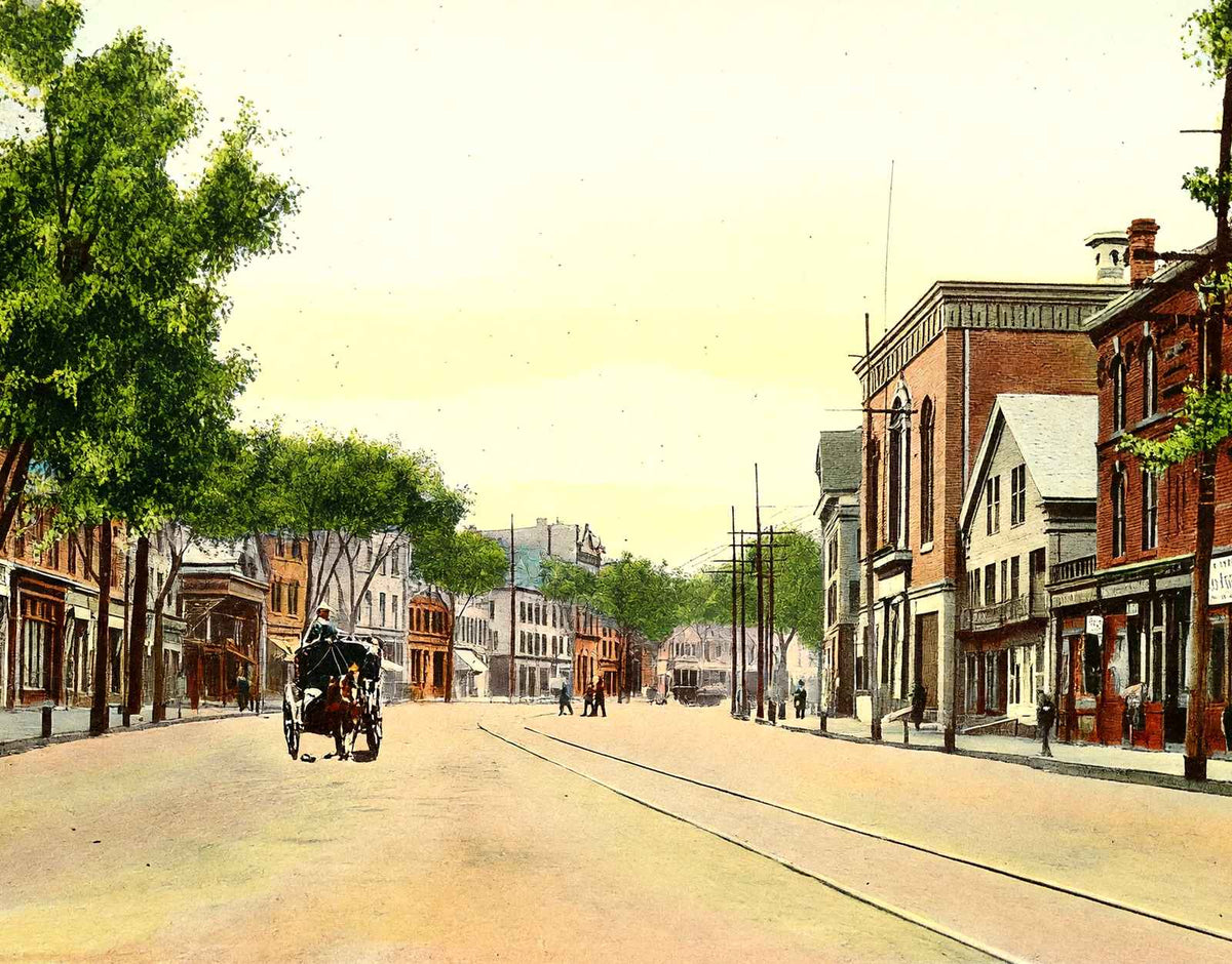 Main Street, Greenfield, Massachusetts in 1907 Vintage Print (7 Sizes)