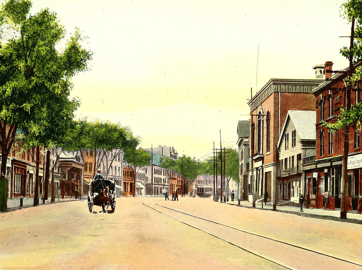 Main Street, Greenfield, Massachusetts in 1907 Vintage Print (7 Sizes)