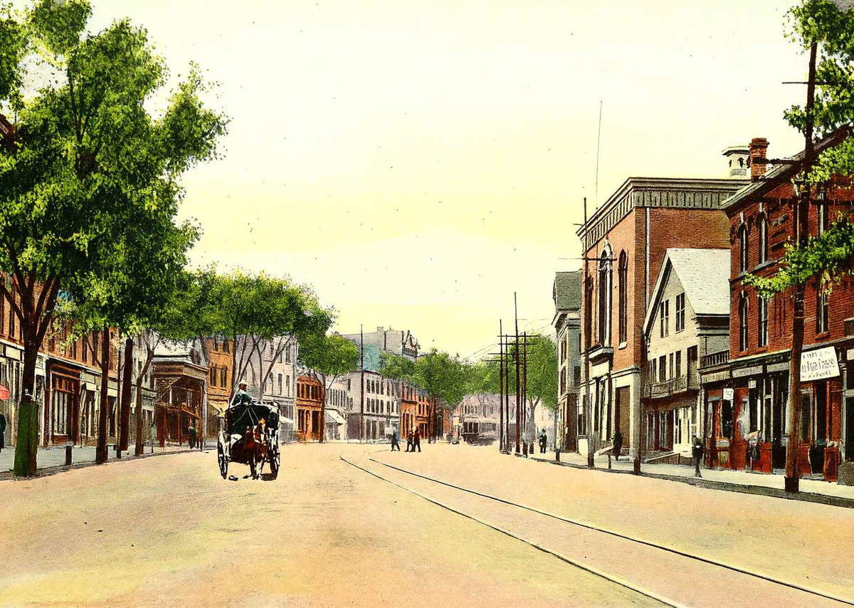 Main Street, Greenfield, Massachusetts in 1907 Vintage Print (7 Sizes)