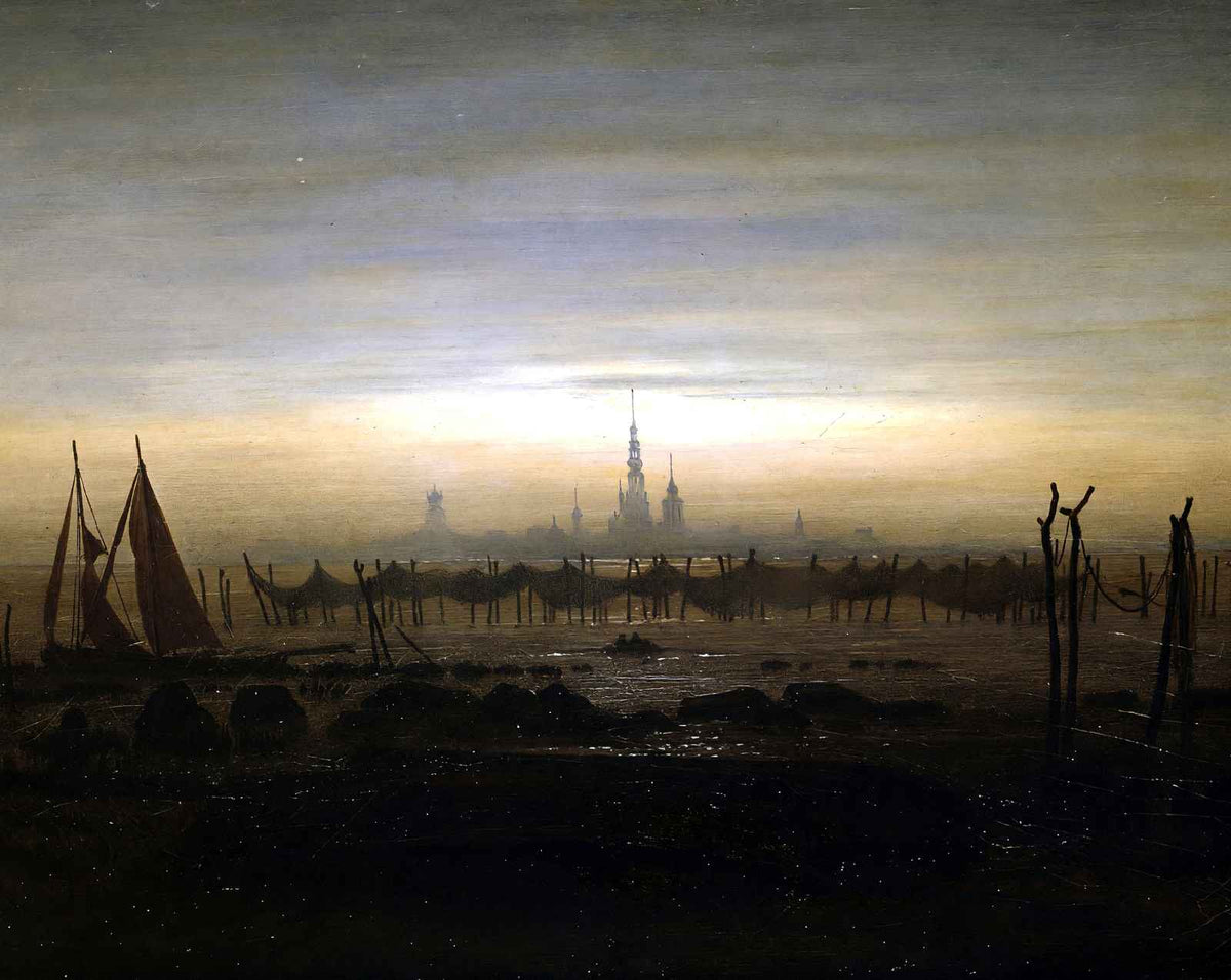 Greifswald in Moonlight art print by Caspar David Friedrich (1817)