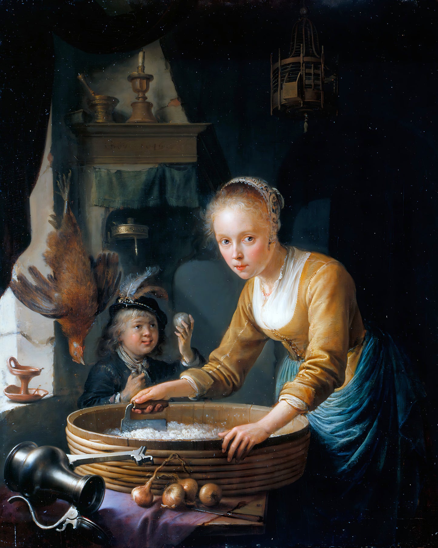 Girl Chopping Onions Painting by Gerrit Dou 8x10" Art Print