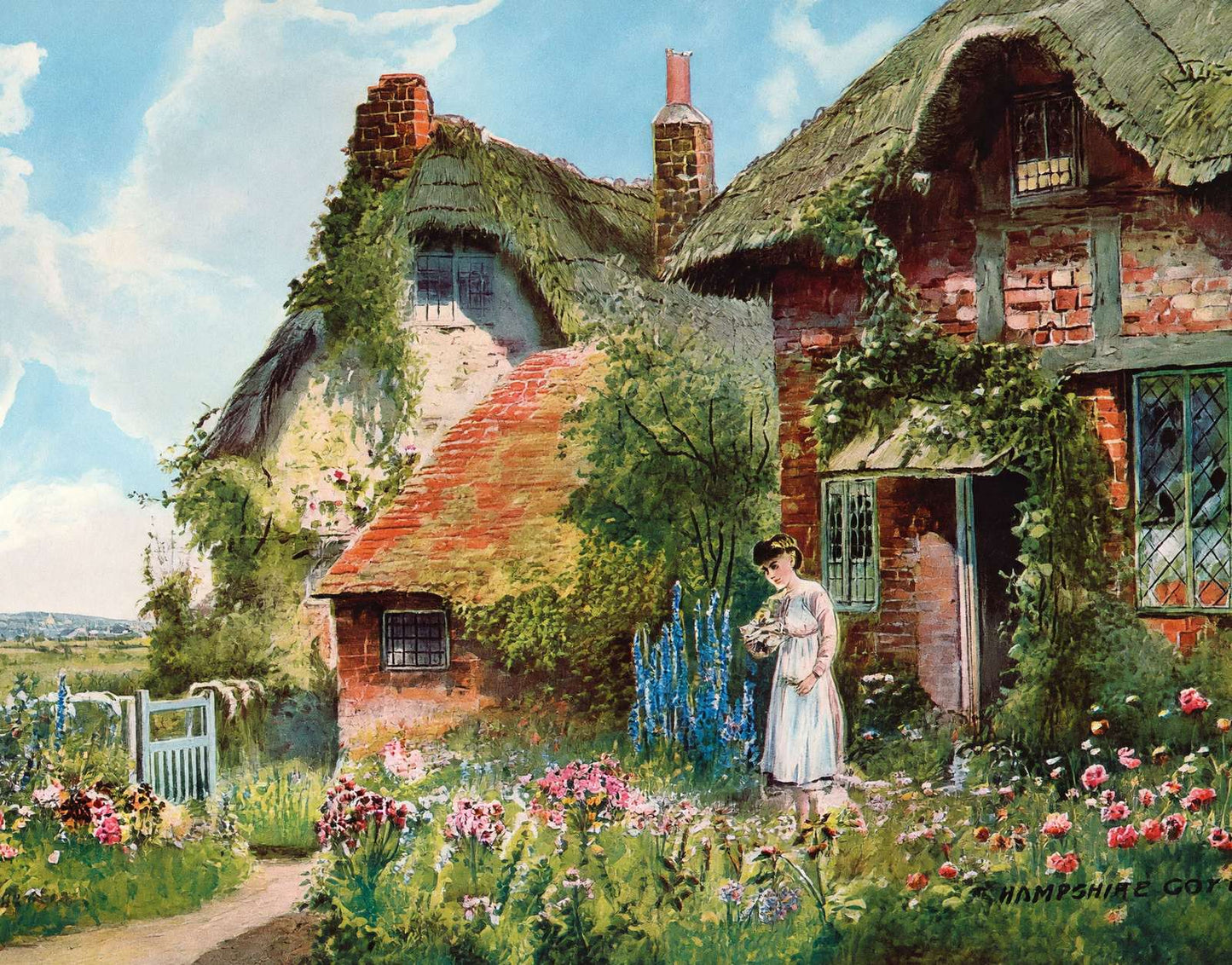 Hampshire Cottage in 1904 Vintage Print (7 Sizes) - Retouched