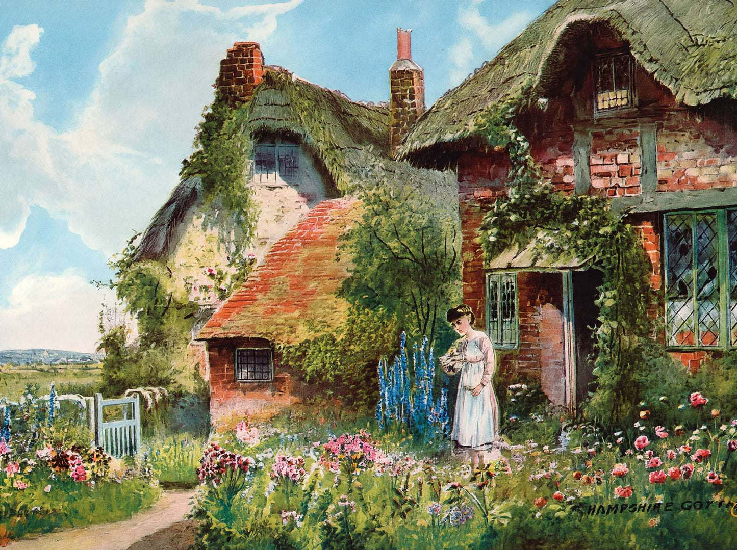 Hampshire Cottage in 1904 Vintage Print (7 Sizes) - Retouched