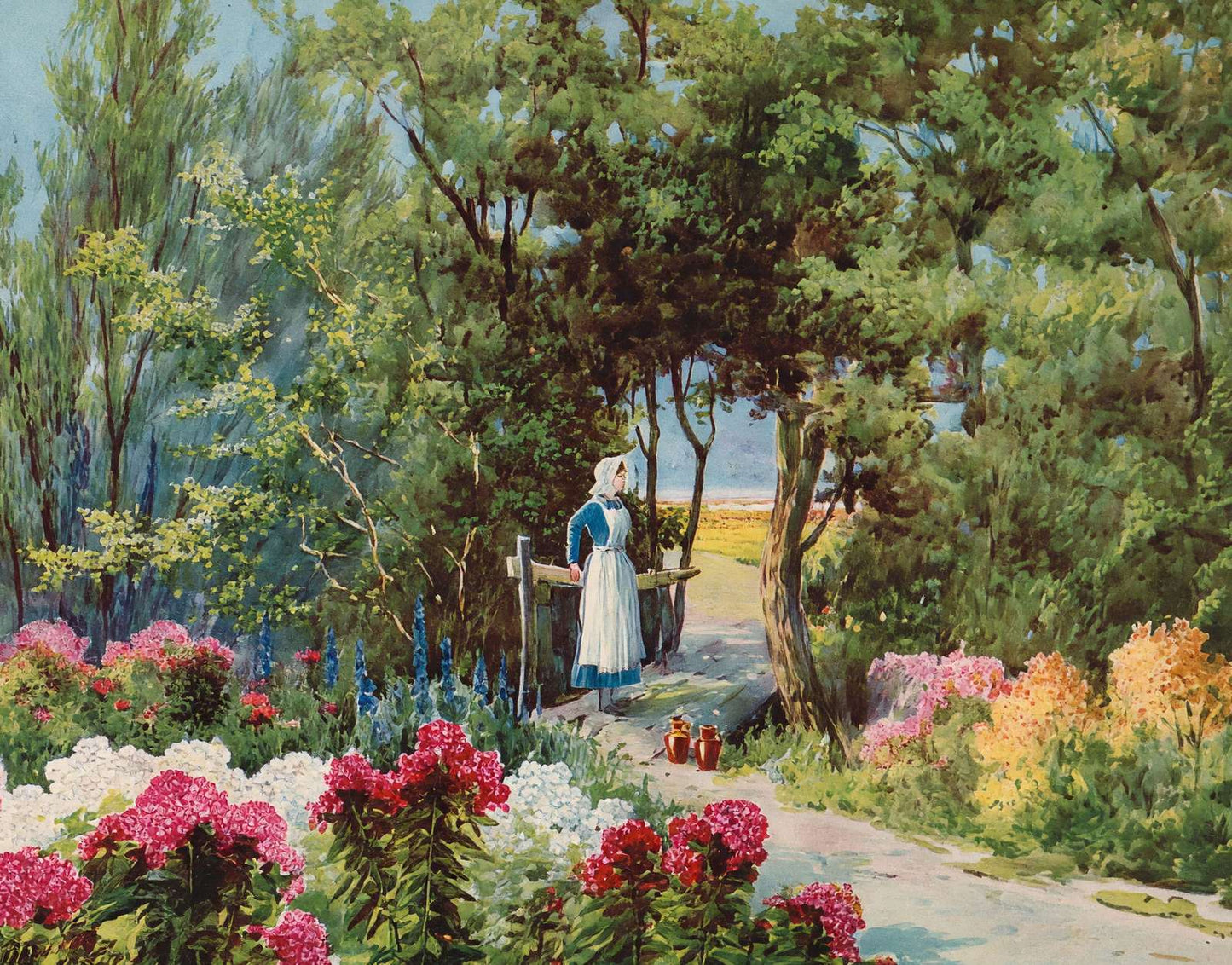 A Hampshire Garden Near Christchurch in 1907 Vintage Print (7 Sizes)