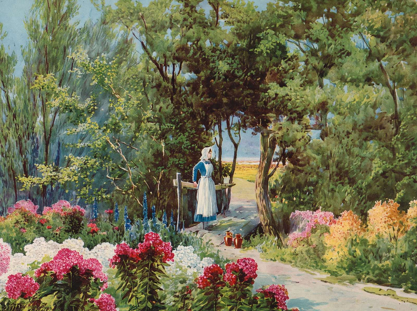 A Hampshire Garden Near Christchurch in 1907 Vintage Print (7 Sizes)