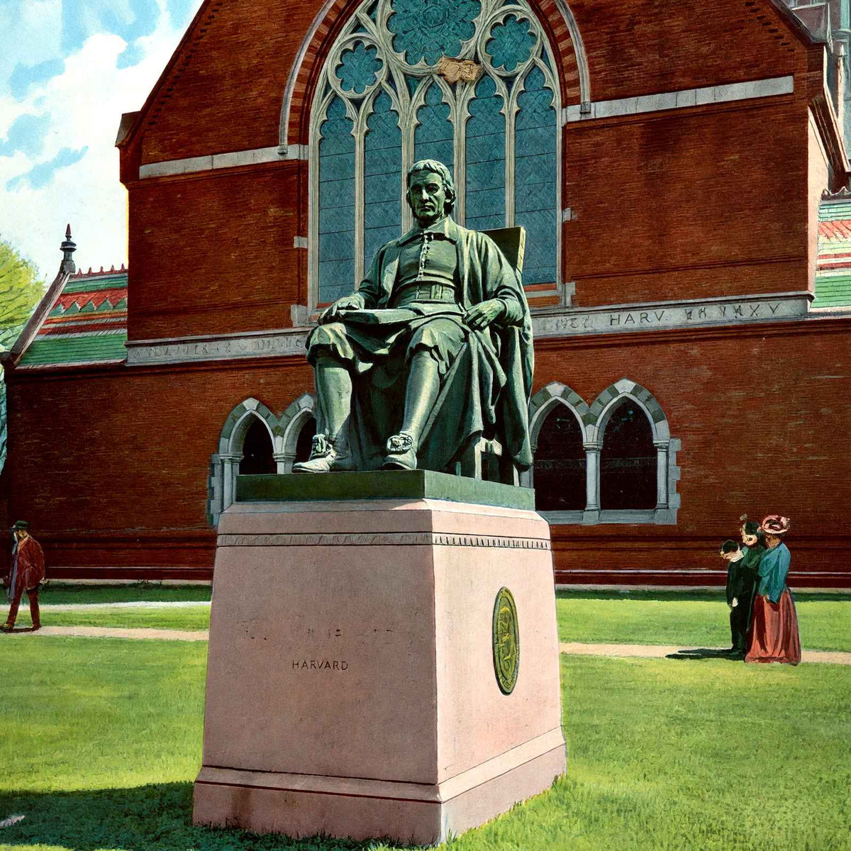 Statue of John Harvard, Cambridge, Massachusetts in 1904 Vintage Print (7 Sizes)
