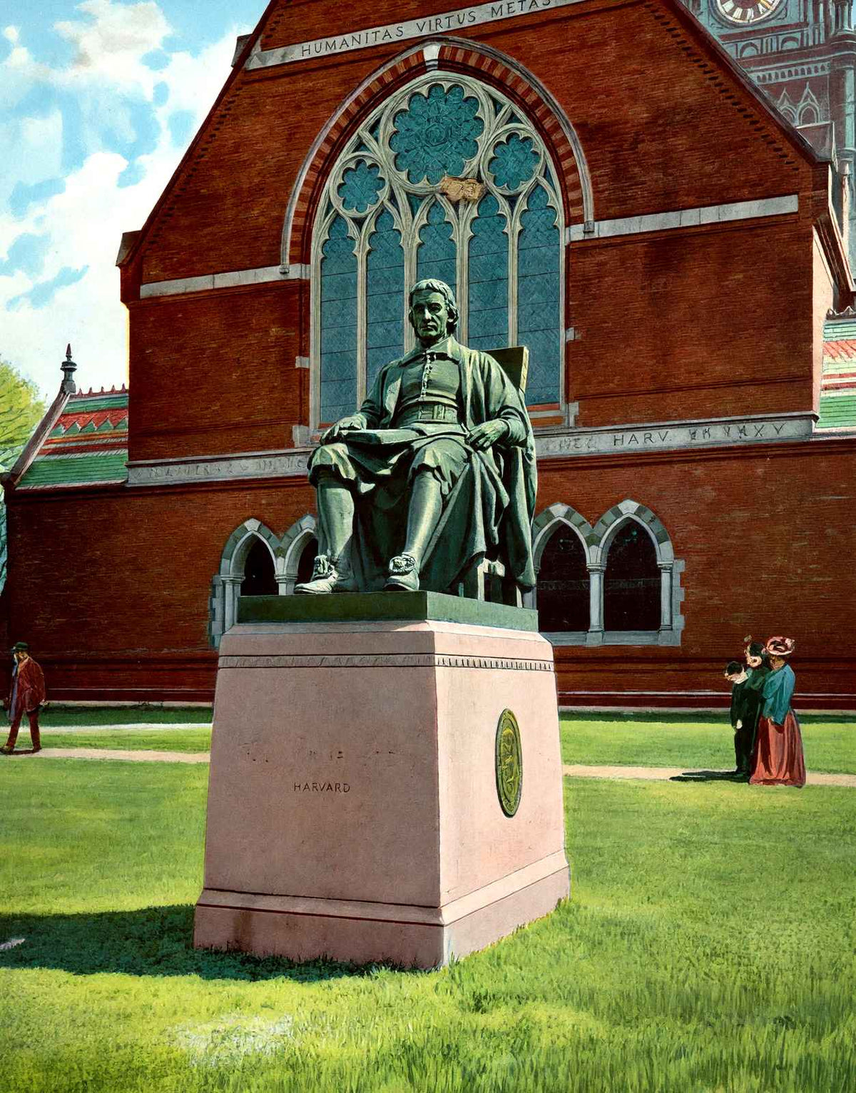 Statue of John Harvard, Cambridge, Massachusetts in 1904 Vintage Print (7 Sizes)