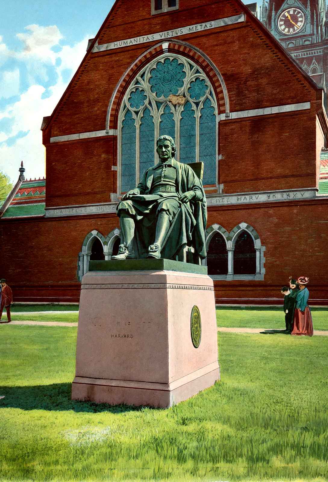 Statue of John Harvard, Cambridge, Massachusetts in 1904 Vintage Print (7 Sizes)