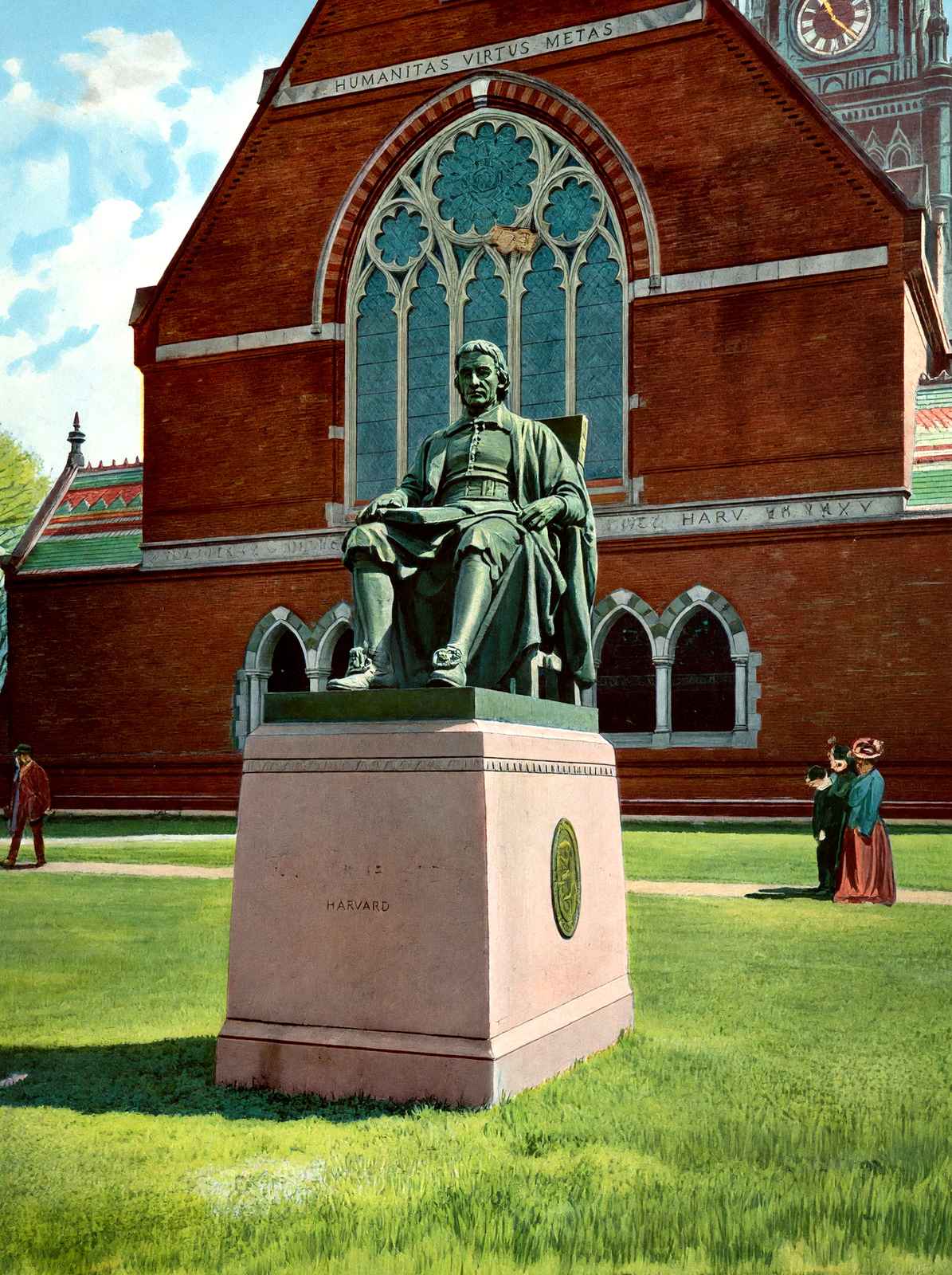 Statue of John Harvard, Cambridge, Massachusetts in 1904 Vintage Print (7 Sizes)