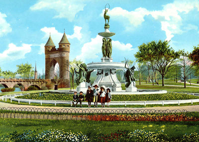 Soldiers Arch and Corning Fountain Bushnell Park Vintage Print (7 Sizes)