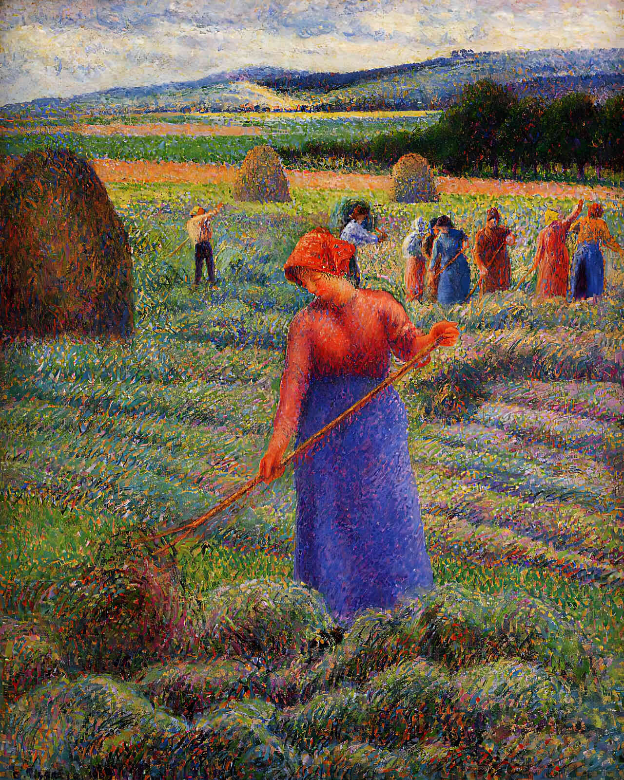 Haymakers at Eragny Painting by Camille Pissarro 8x10" Art Print - Acid Free