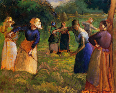 Haymaking in Eragny painting print by Camille Pissarro (1901)