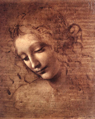 Head of a Young Woman with Tousled Hair (Leda) drawing print by Leonardo da Vinci (1508)