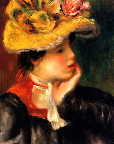 Head of a Young Woman (Yellow Hat) art print by Pierre-Auguste Renoir (1894)
