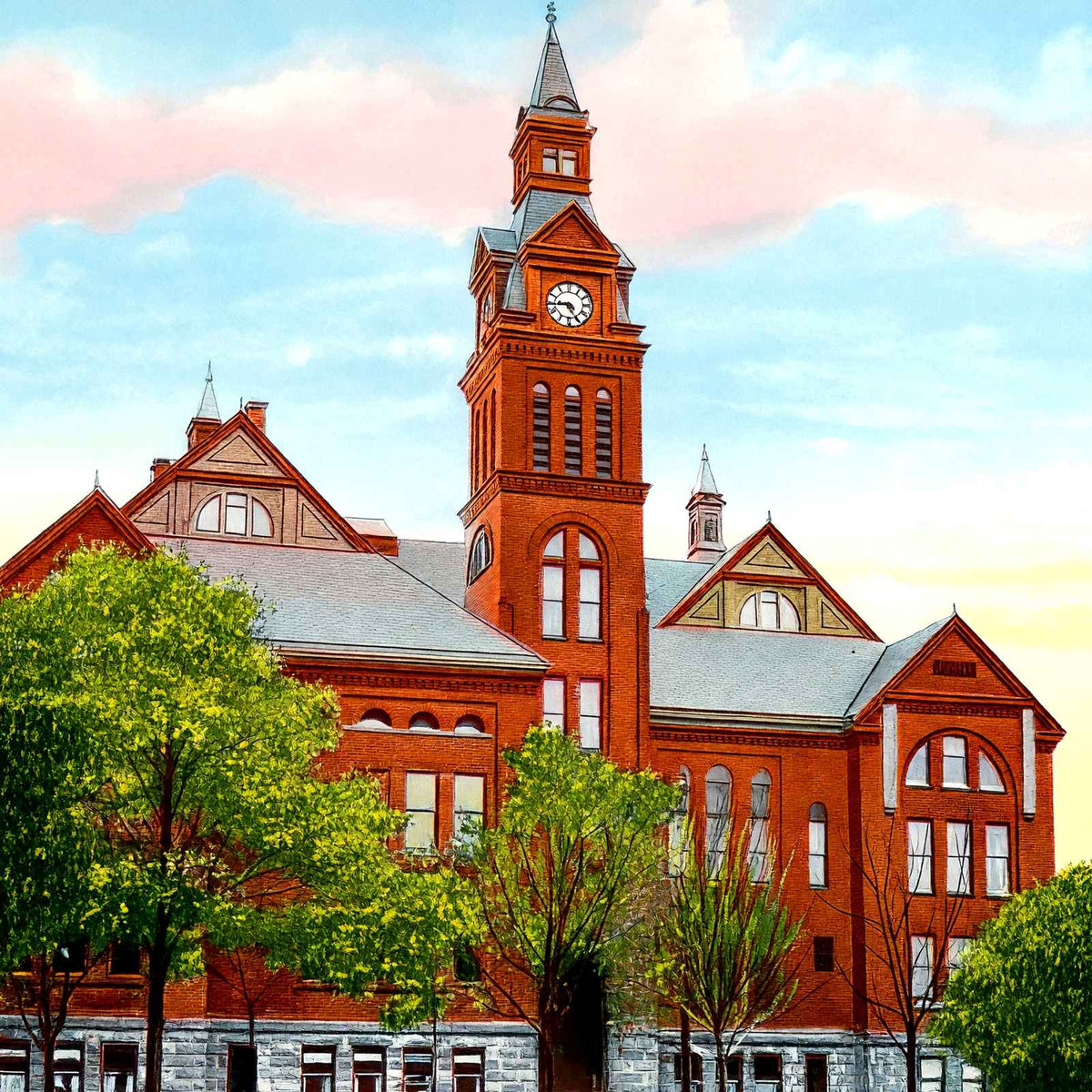 High School Akron Ohio in 1907 Vintage Print (7 Sizes) - Premium Quality
