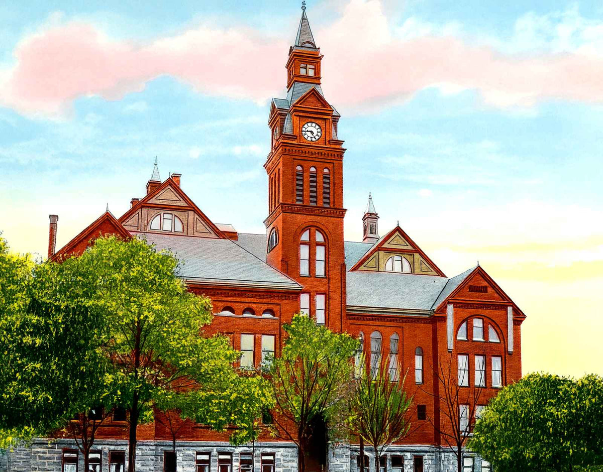 High School Akron Ohio in 1907 Vintage Print (7 Sizes) - Premium Quality
