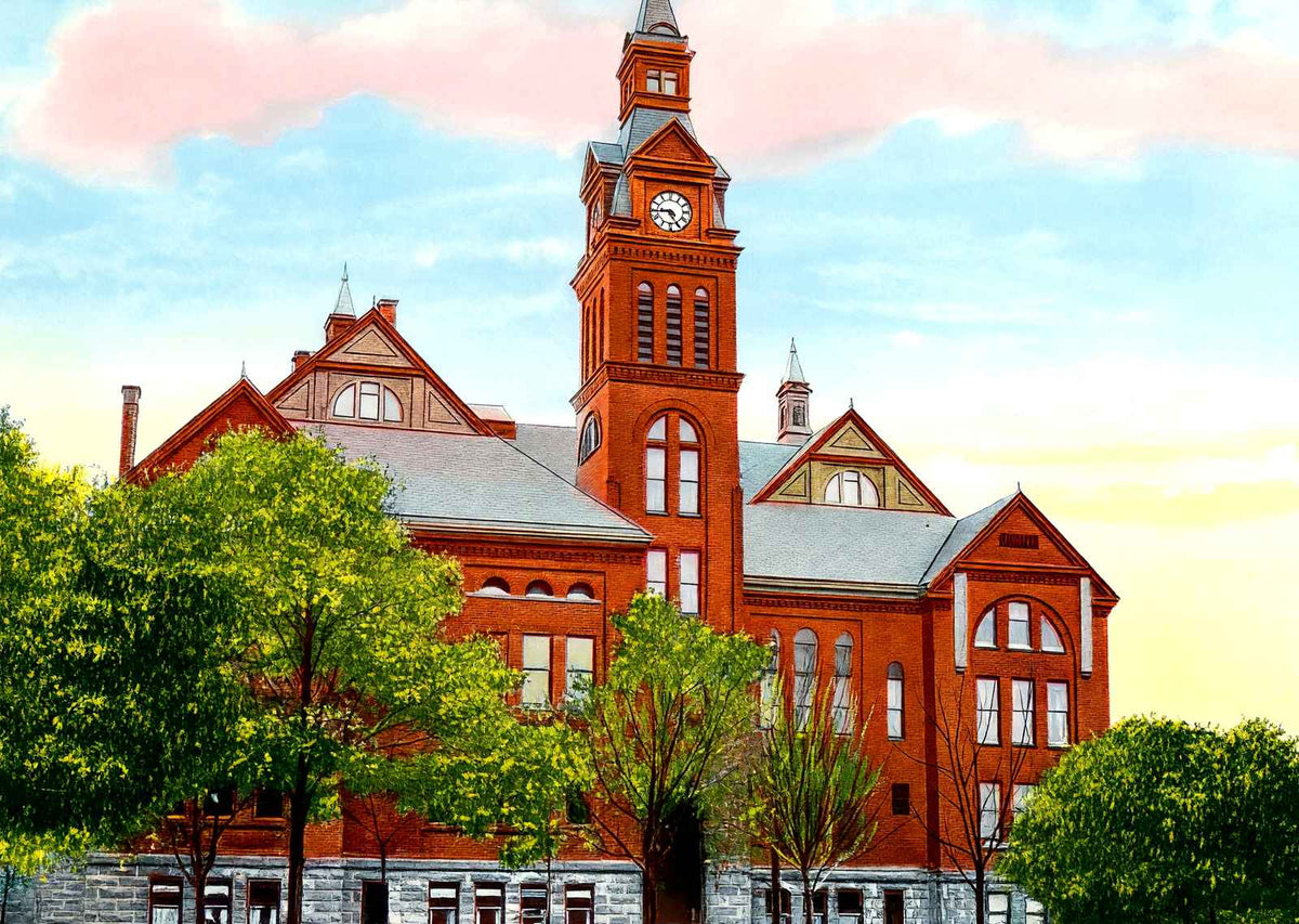 High School Akron Ohio in 1907 Vintage Print (7 Sizes) - Premium Quality