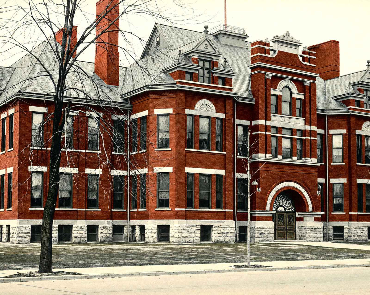 High School in Findlay in 1906 vintage print