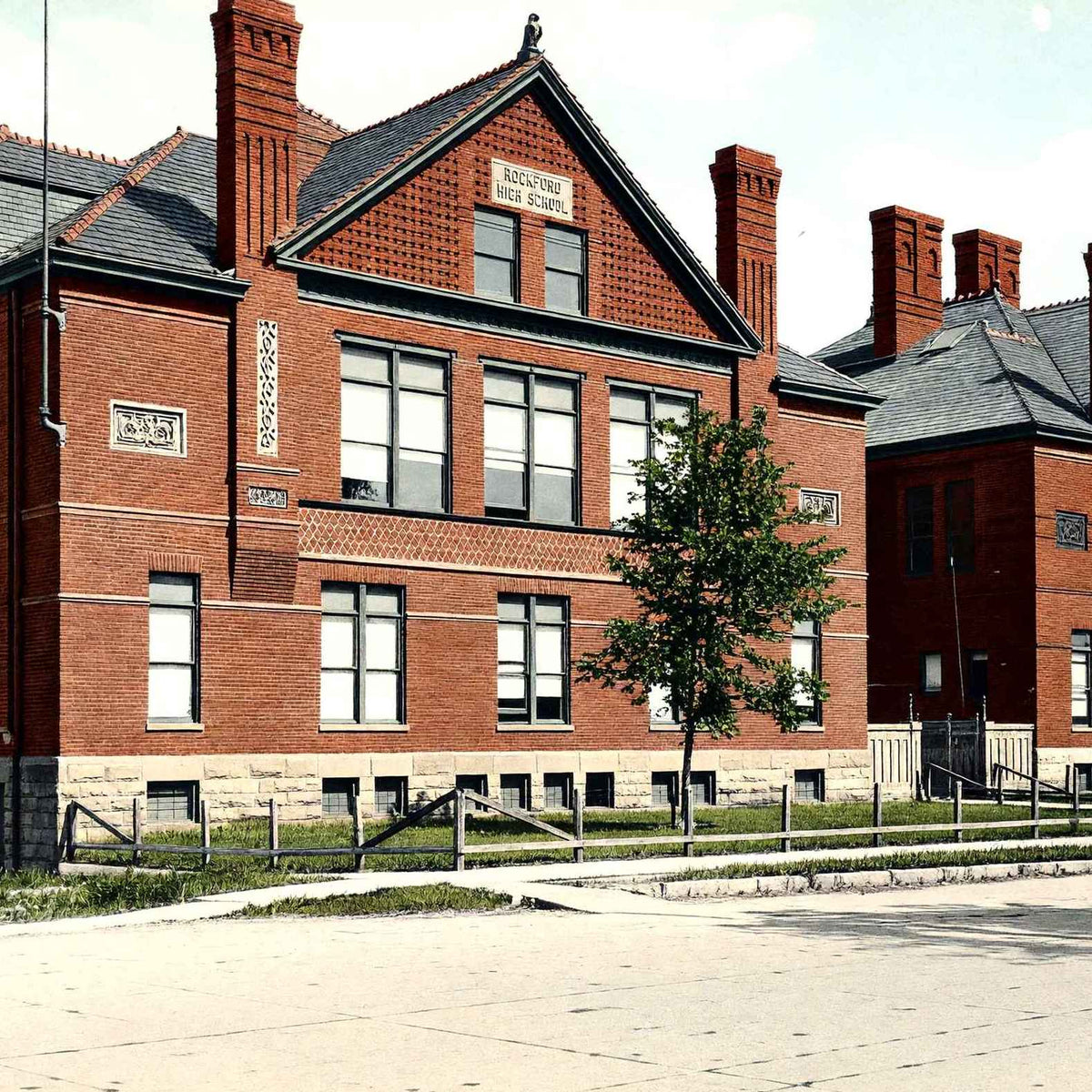 High School Rockford Illinois in 1904 Vintage Print (7 Sizes) - Premium Quality